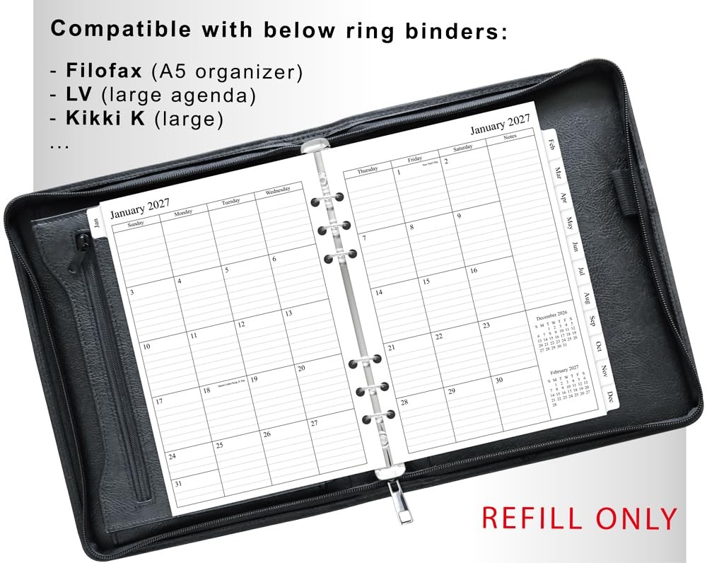 newestor 2026-2027 Monthly Planner Refills for A5 Two Page Per Month, White