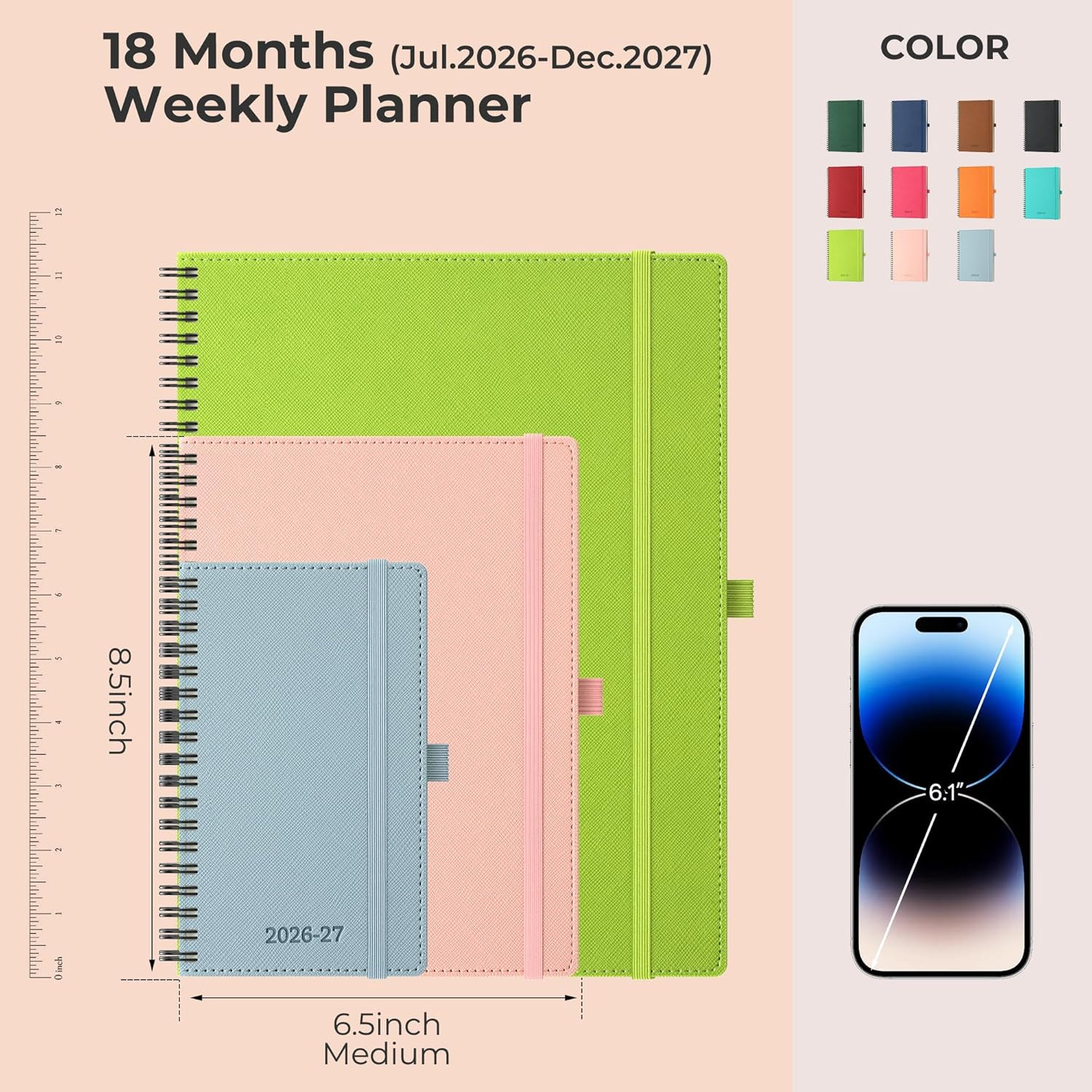 Planner 2026-2027 Daily Weekly and Monthly,8.5″X6.5″,18 Months Spiral Bound Cale