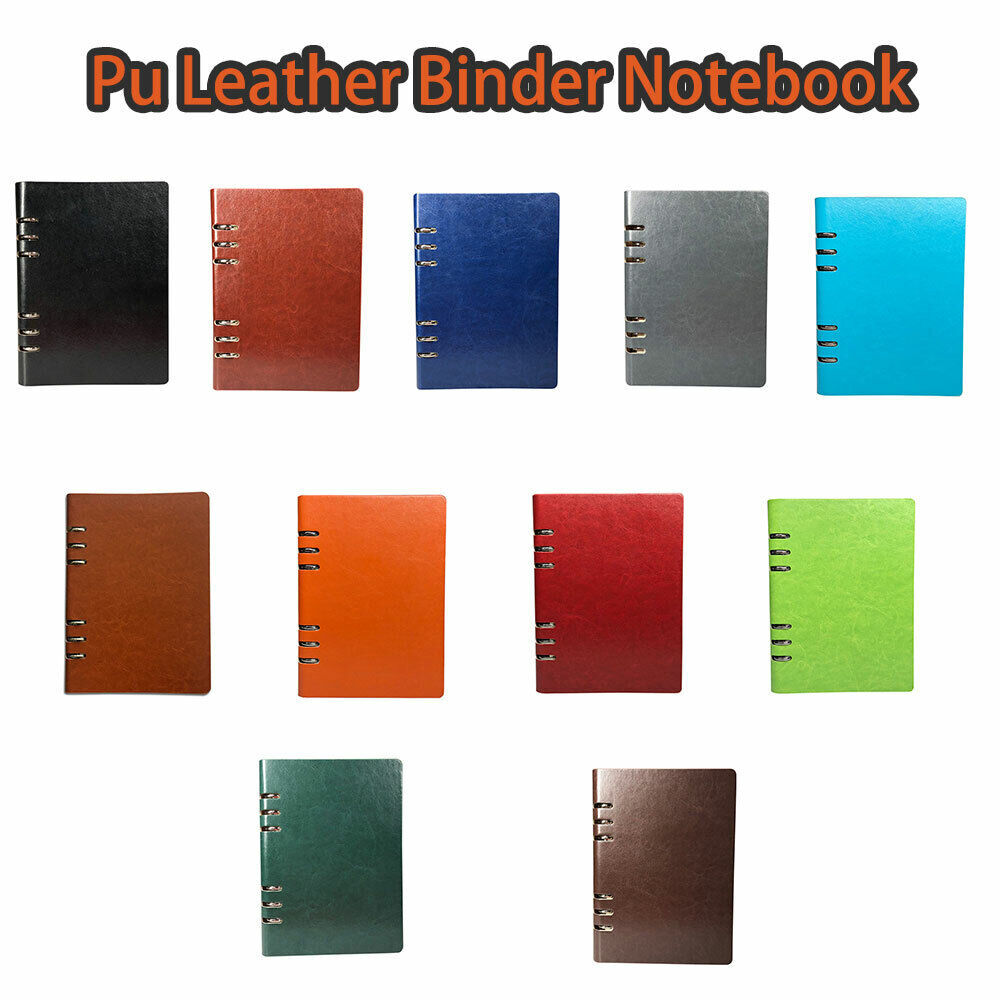 A5 Classic Refillable Notebook Loose Pocket Leather 6 Holes Ring Binder 11 color