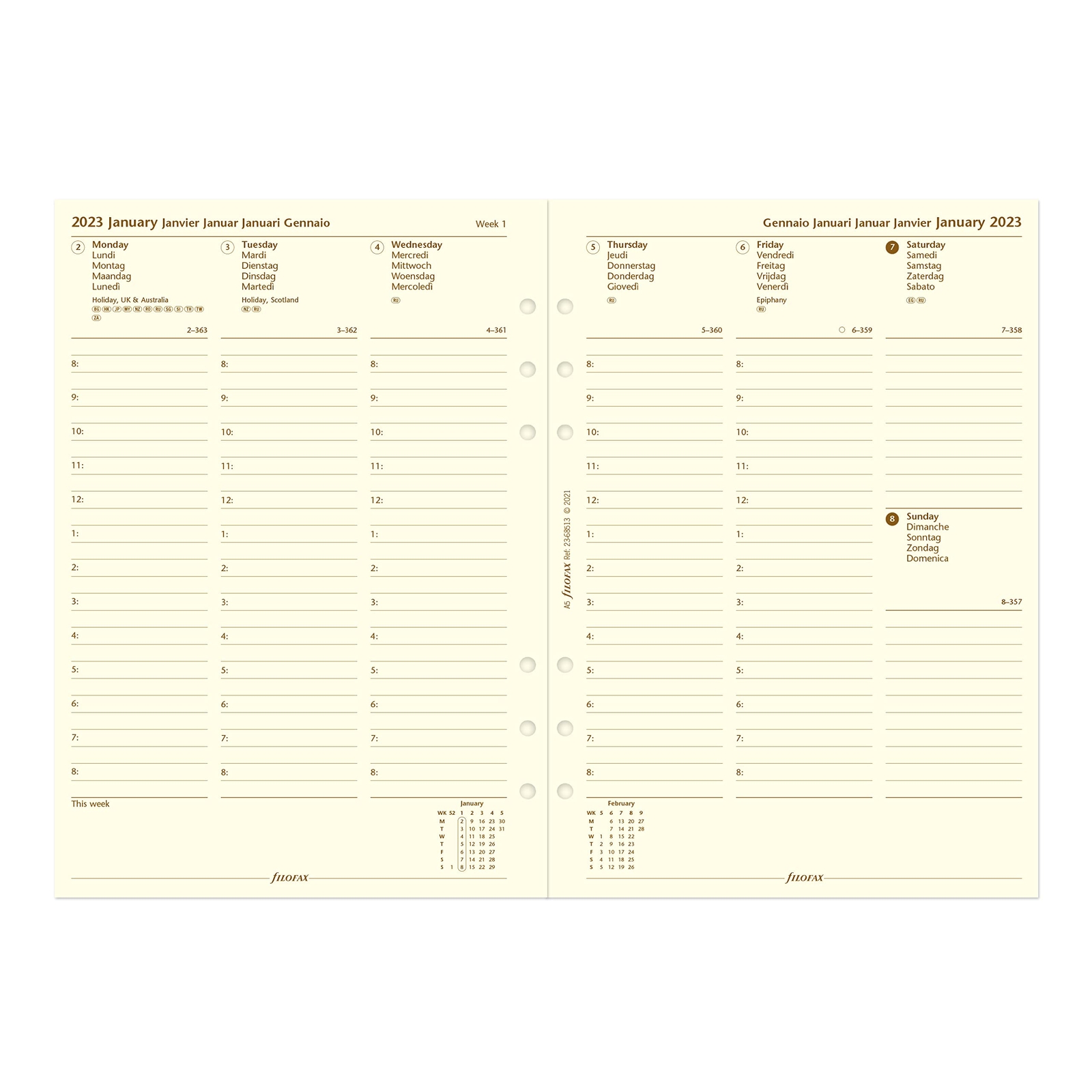 Filofax Malden Organizer Planner A5 Size Navy Full Grain Buffalo Leather 2023