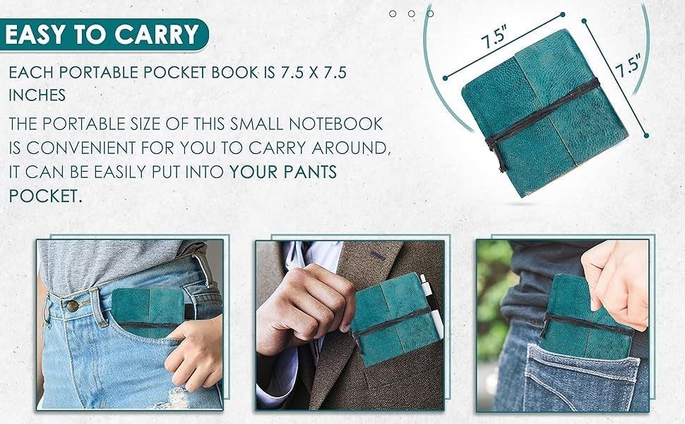 Handmade Leather Bound Mini Journal Notebook – Small Pocket Journal – Set of 5