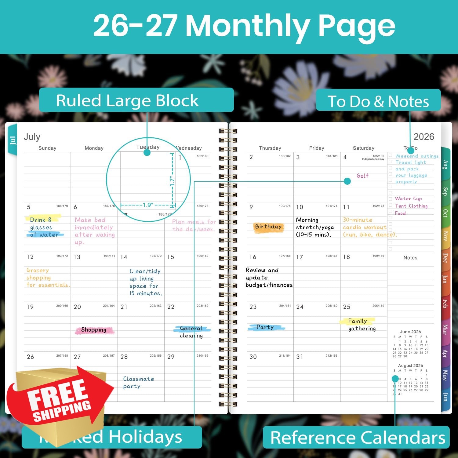 Vondafe 2026-2027 Weekly Monthly Planner Black