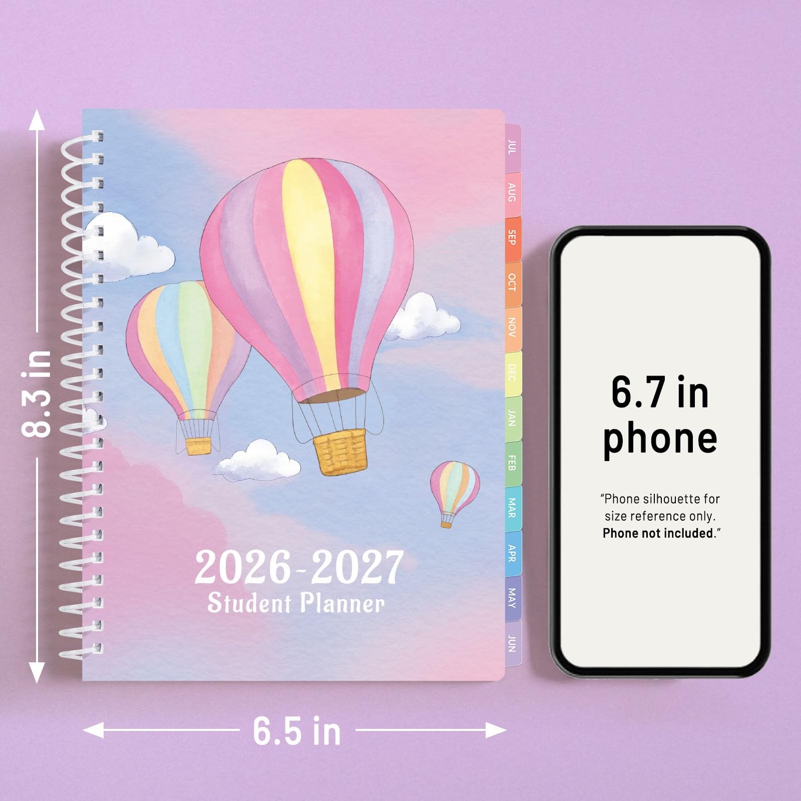 SUNEE Elementary Student Planner 2026-2027, A5 6.5″×8.3″, Colorful Balloon