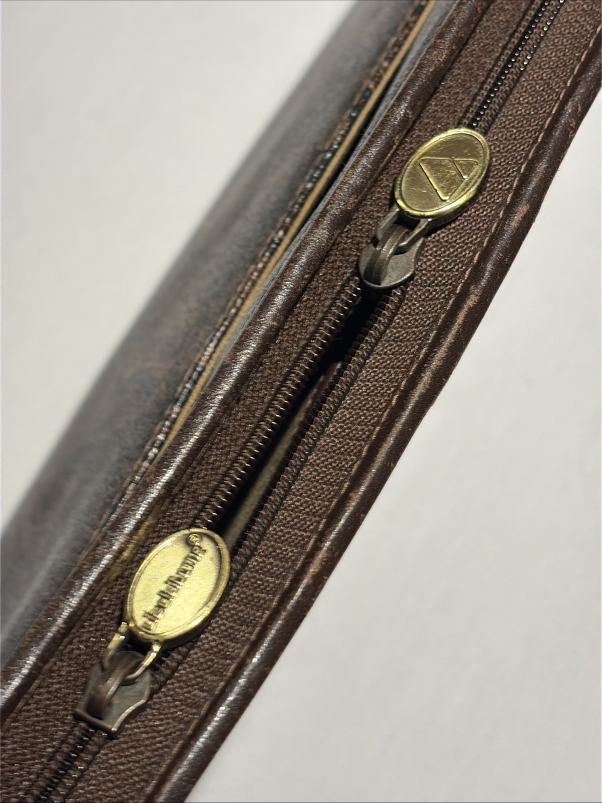 Vtg Liz Claiborne Portfolio Organizer Case Paisley Brown Leather Trim Zip -F430