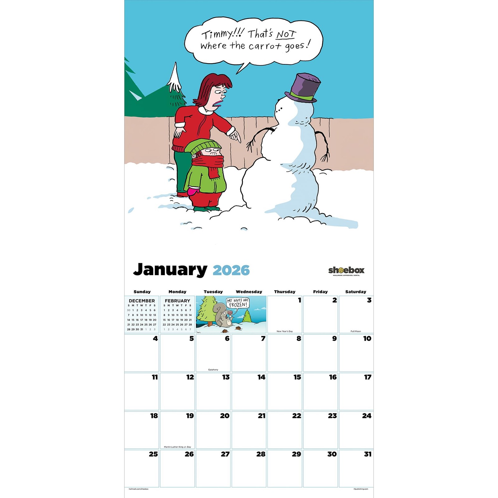 TF Publishing 2026 Shoebox Wall Calendar – Large Grids for Wall, Multi