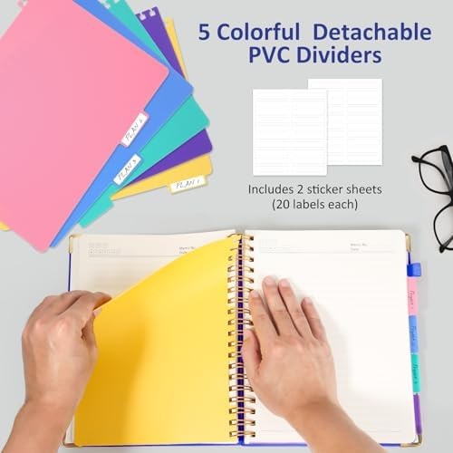 Hardcover Spiral Notebook Journal with Removable PVC Dividers – 8” x 10” La…