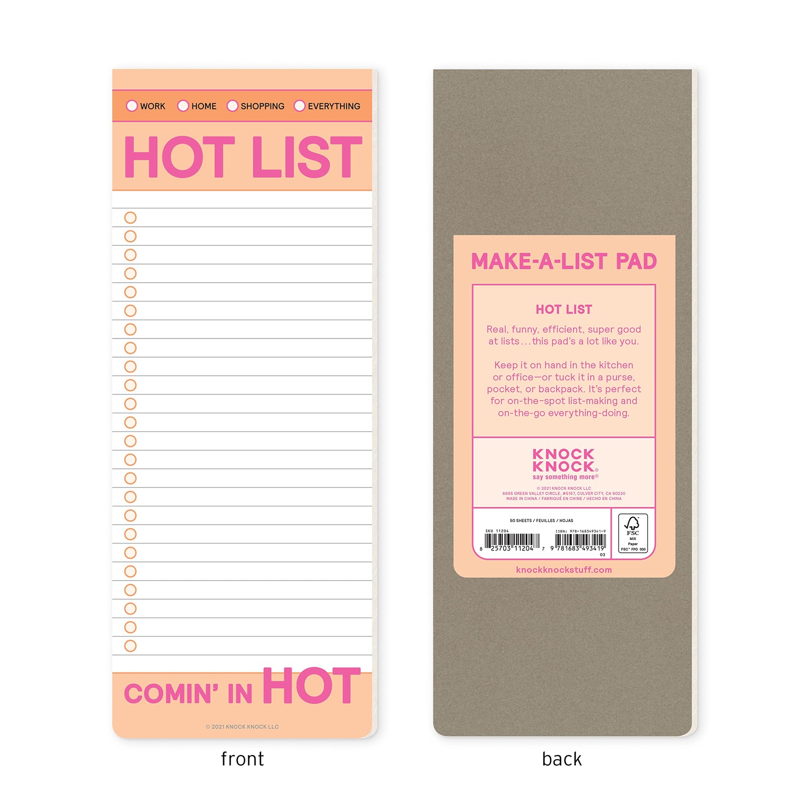 Knock Knock 1-Count Hot List Make-a-List Pad – Agenda Planner Pad & To Do Pads,
