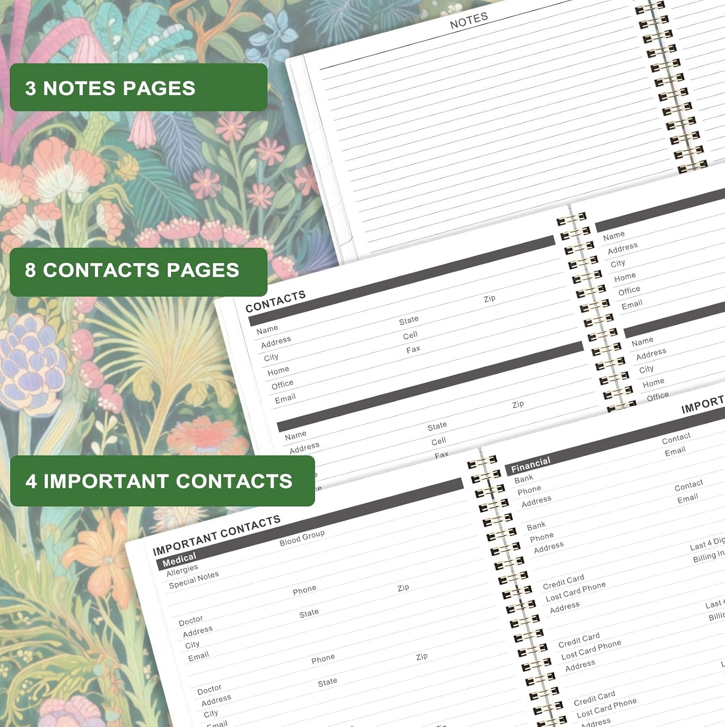 2026-2029 Monthly Planner 9″ x 11″ with Tabs Notes Pocket Tropical Plants