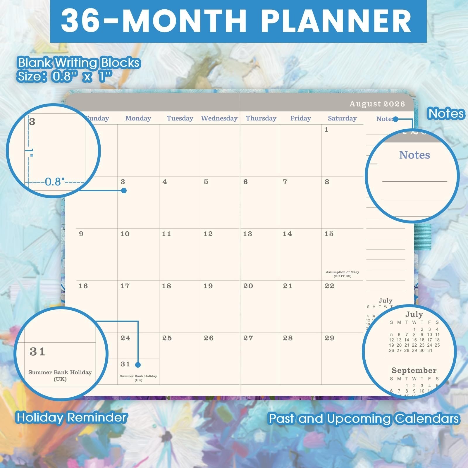 2026-2029 Pocket Planner – 3 Year Monthly Organizer with Notes Pages
