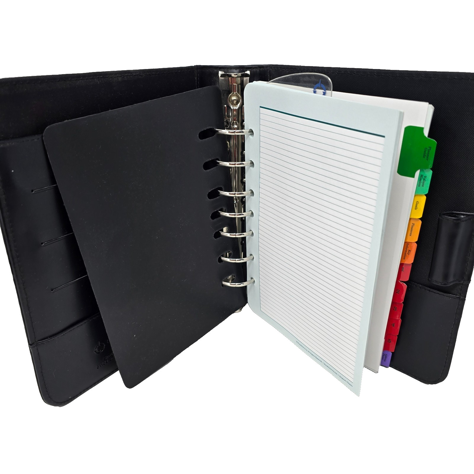 NWOT VTG 1999 Franklin Covey Black Classic Leather Open Binder Planner 7 Ring