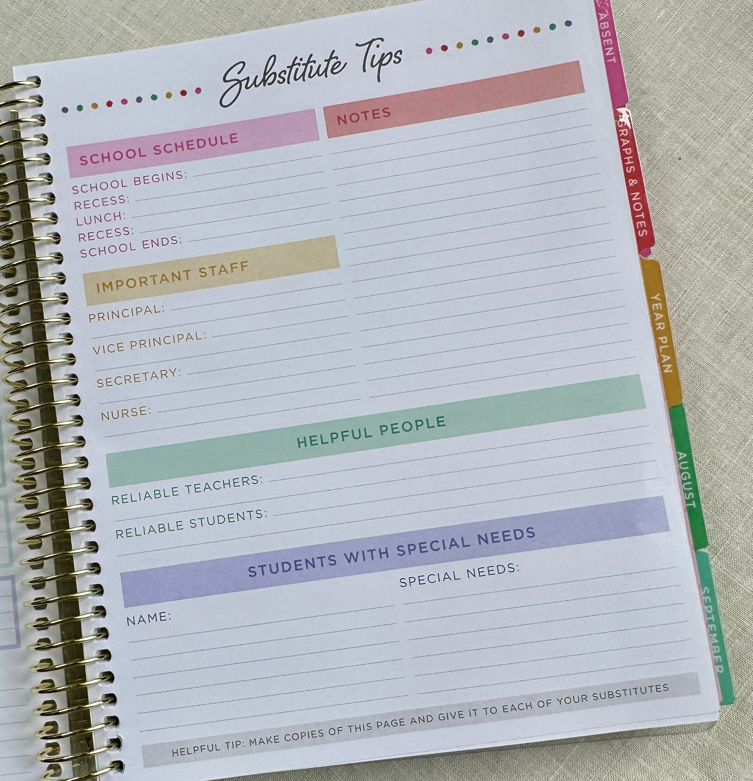 Erin Condren 12-Month Spiral Teacher Planner (Aug – Jul), 7”x9” Weekly
