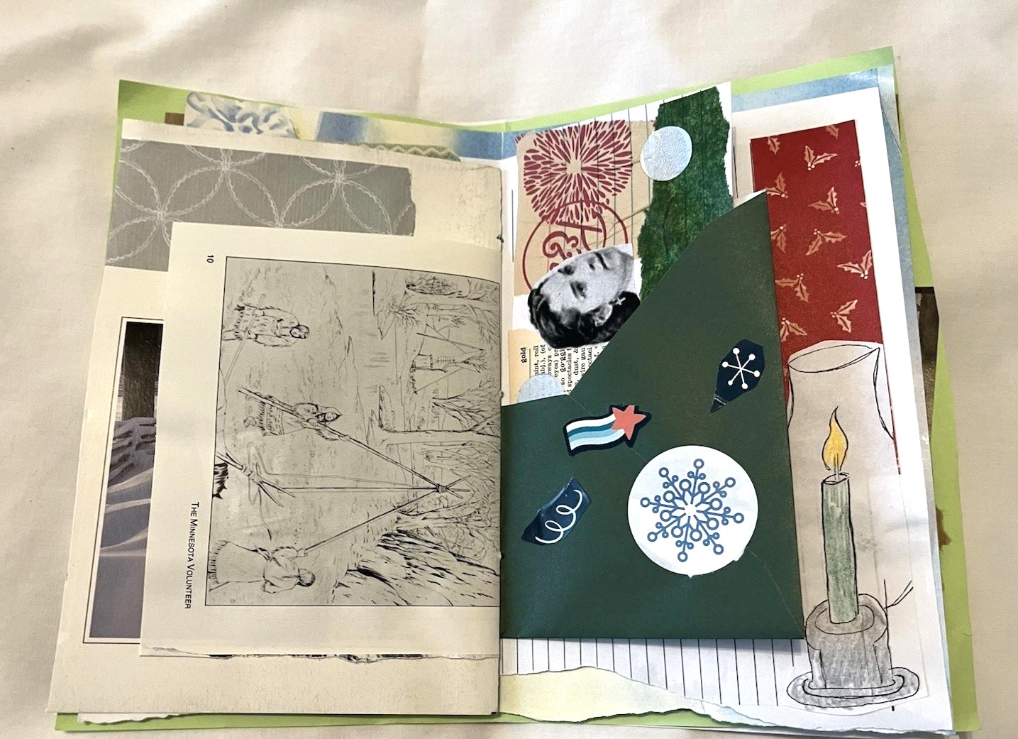 Junk Journal Winter Xmas Theme 6×9″ Handmade Paper Ephemera, Embellished Tassel