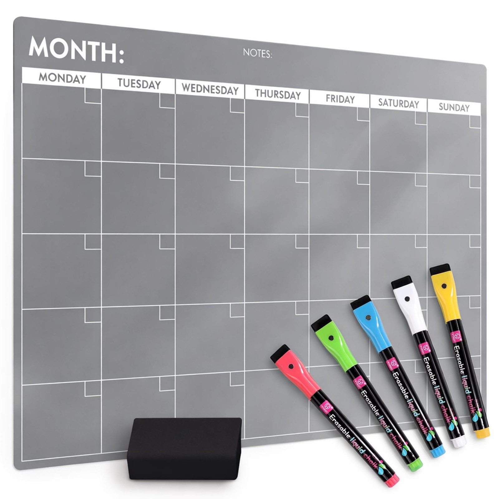 Fridge Calendar Acrylic 17×12”, Start Monday | Magnetic 17″ x 12″, Clear