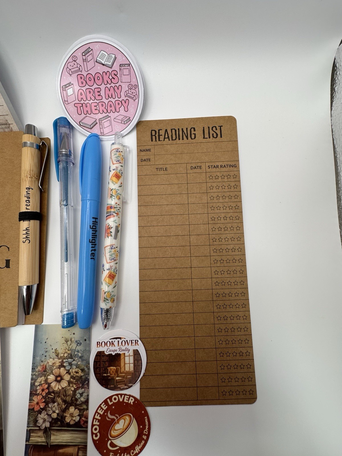 “SHHH… I’M READING” Spiral Bound Journal Set w/ Pens, Pad & Stickers blue set