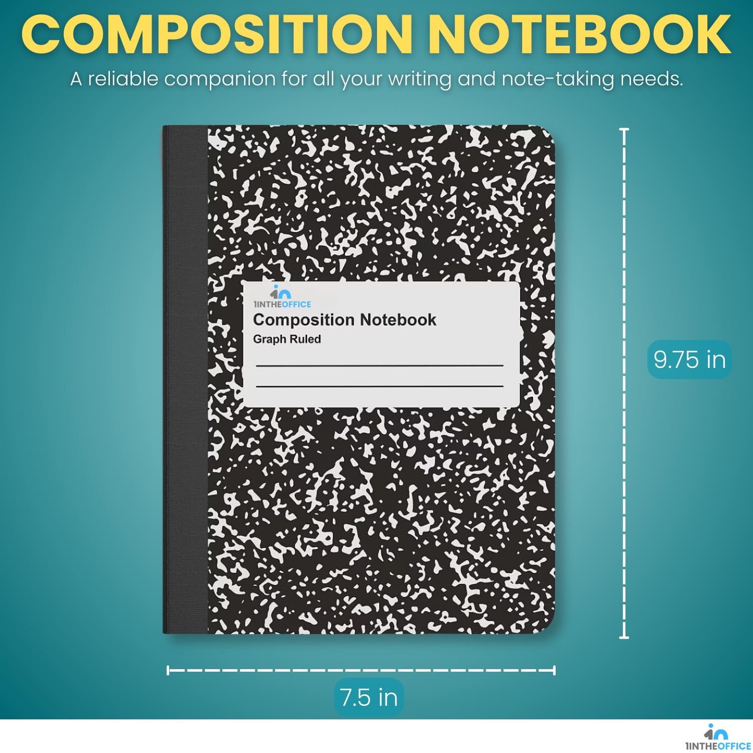 1InTheOffice Graph Paper Composition Notebook, Ruled notebook, Black