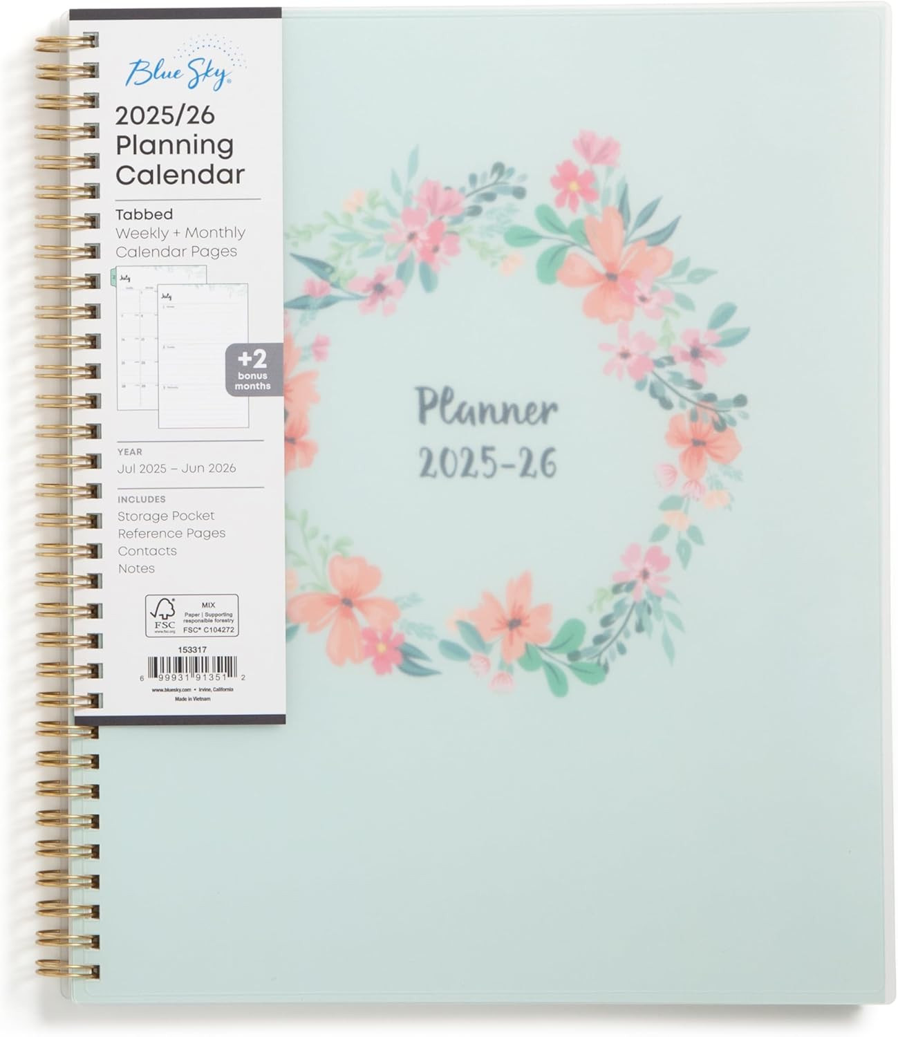 Weekly and Monthly Academic Year Planner Calendar, July – June, Flexible Cover,