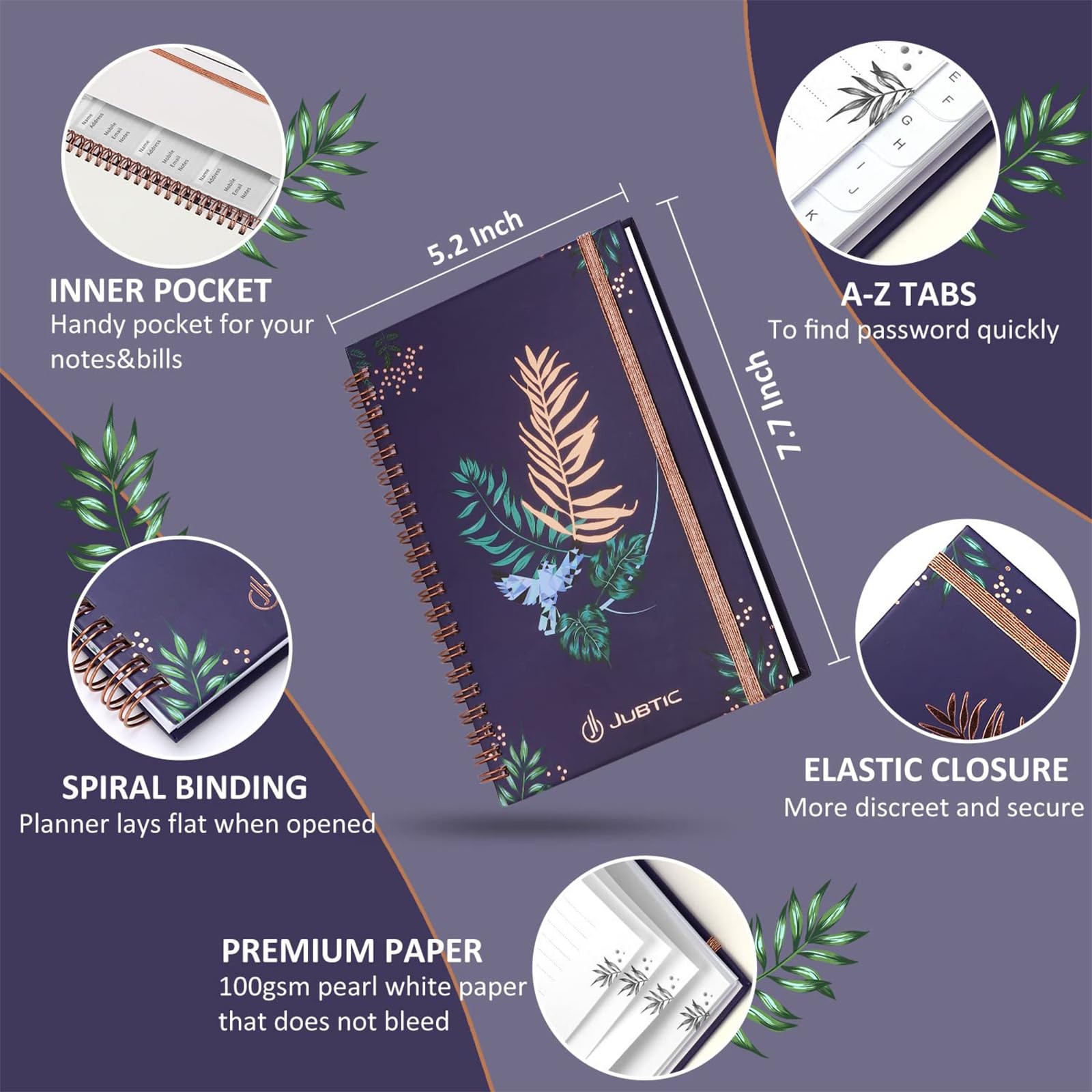 JUBTIC Hardcover Address Book with Alphabetical Tabs, Premium Dark Blue
