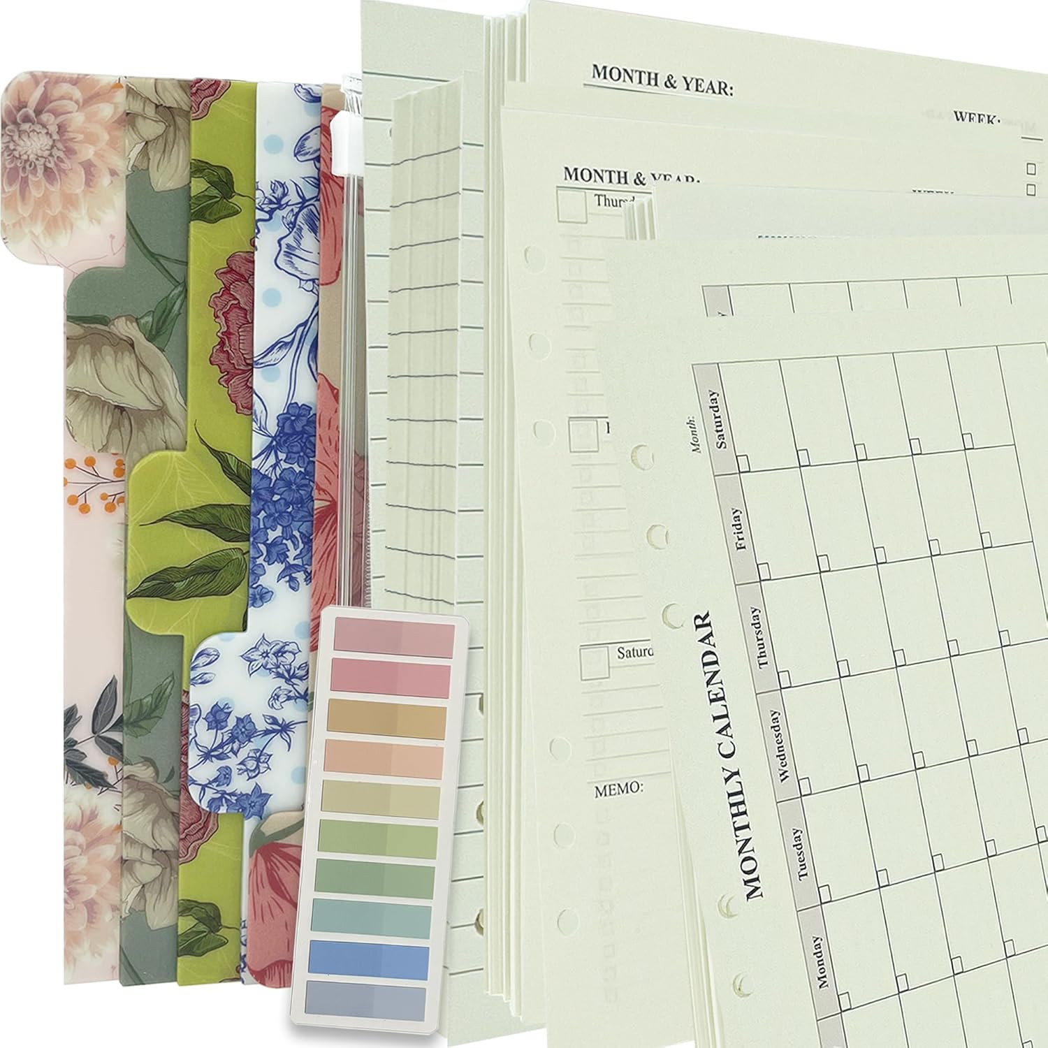 90+54+14 A5 Refill Paper with Undated Monthly Weekly Calendar Planner Inserts