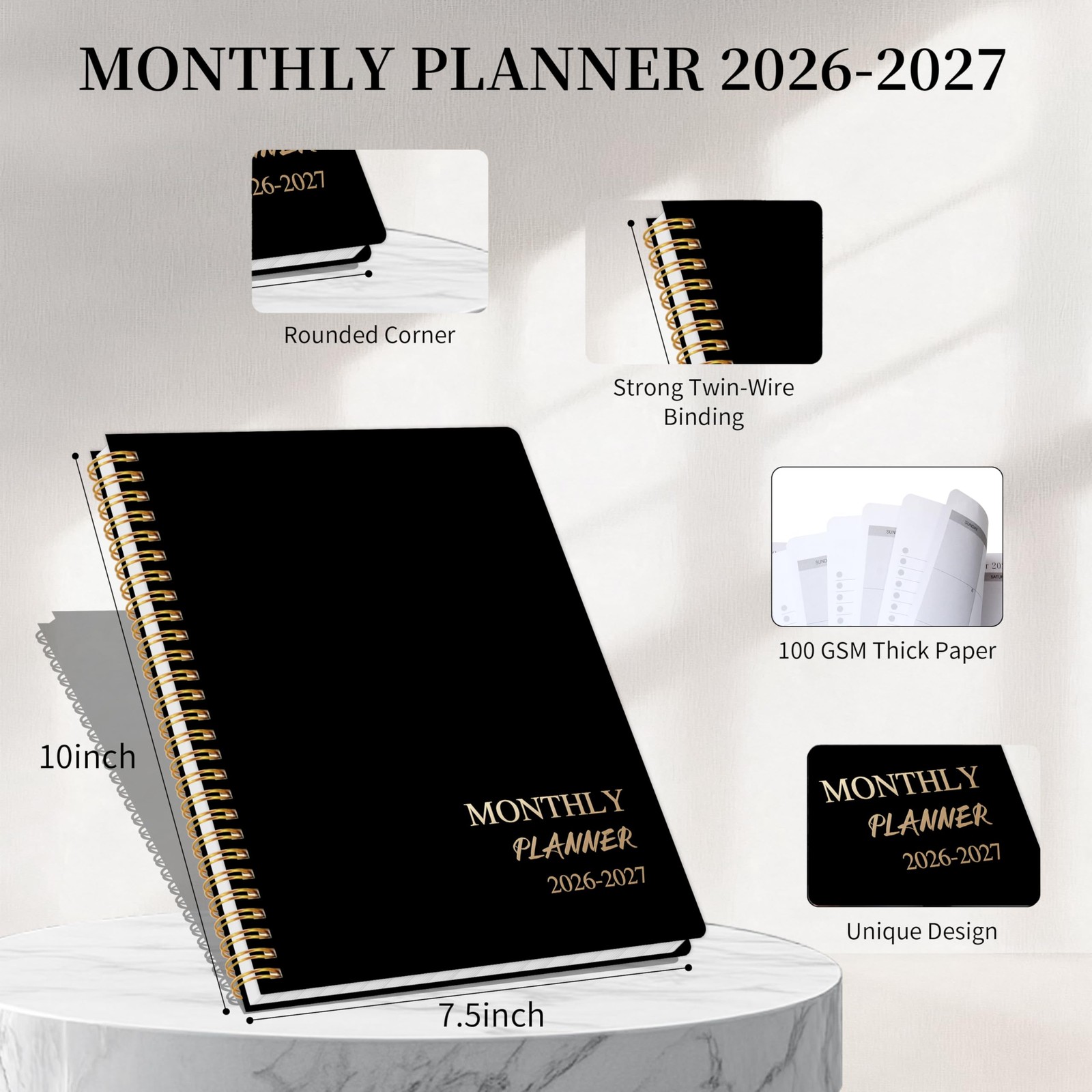 2026-2027 Monthly Planner Jan 2026 – Dec 2027 Twin-wire Binding Organizer