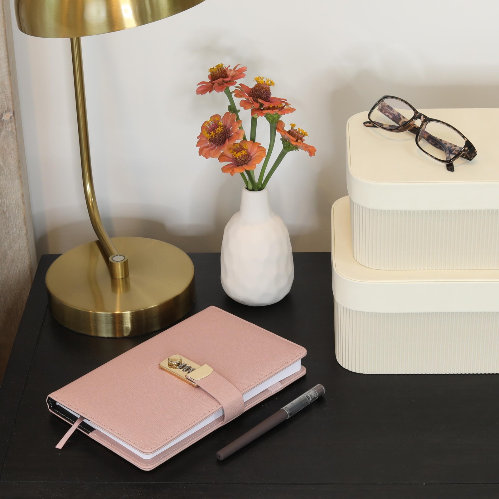 Pink Leather Diary with Lock Aesthetic Journal 8.5 x 5.6 Inch