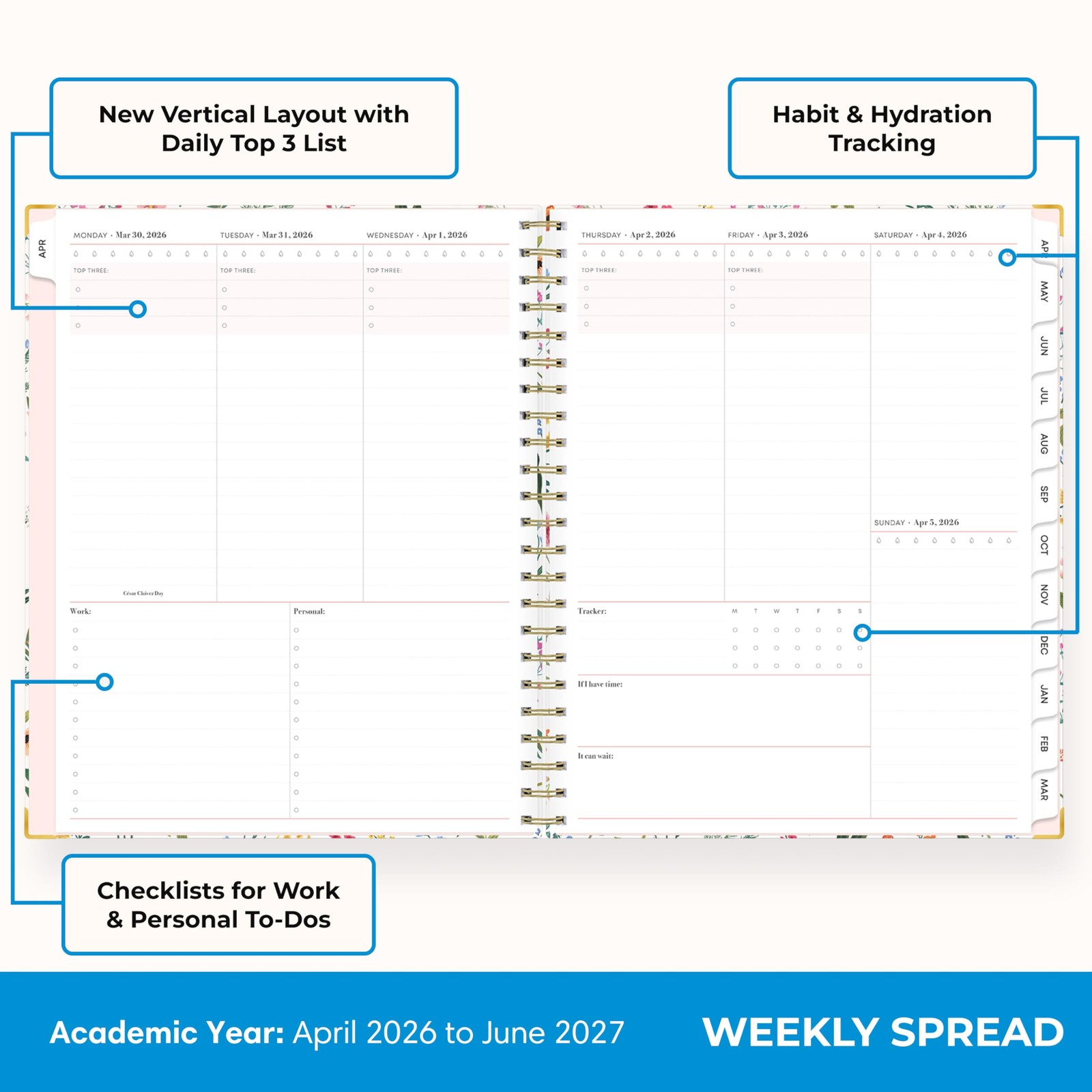 15 Month 2026-2027 Weekly and Monthly Academic Year Planner Calendar, April 2…