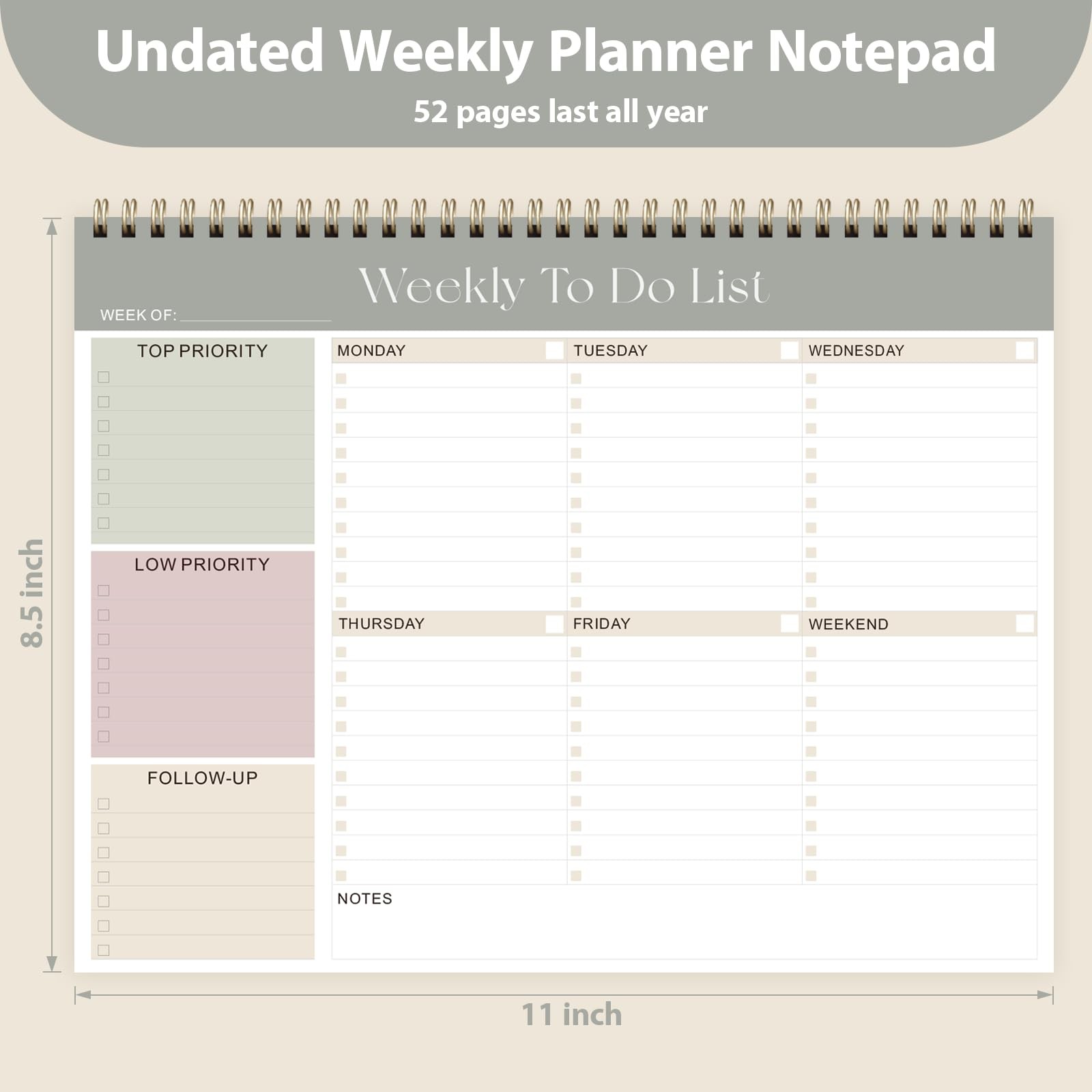 To Do List Notepad, Weekly Planner 52 Sheets, Office Desk, 8.5×11, Multicolor