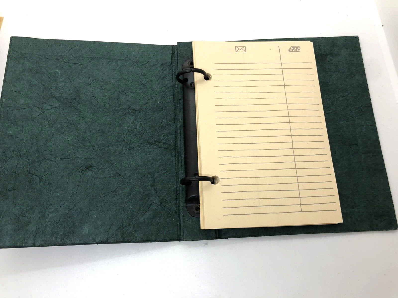 GREEN PAPERED REPERTOIRE ADDRESS BOOK 5X6 PAPIER MACHE CORRESPONDENCE HAND MADE