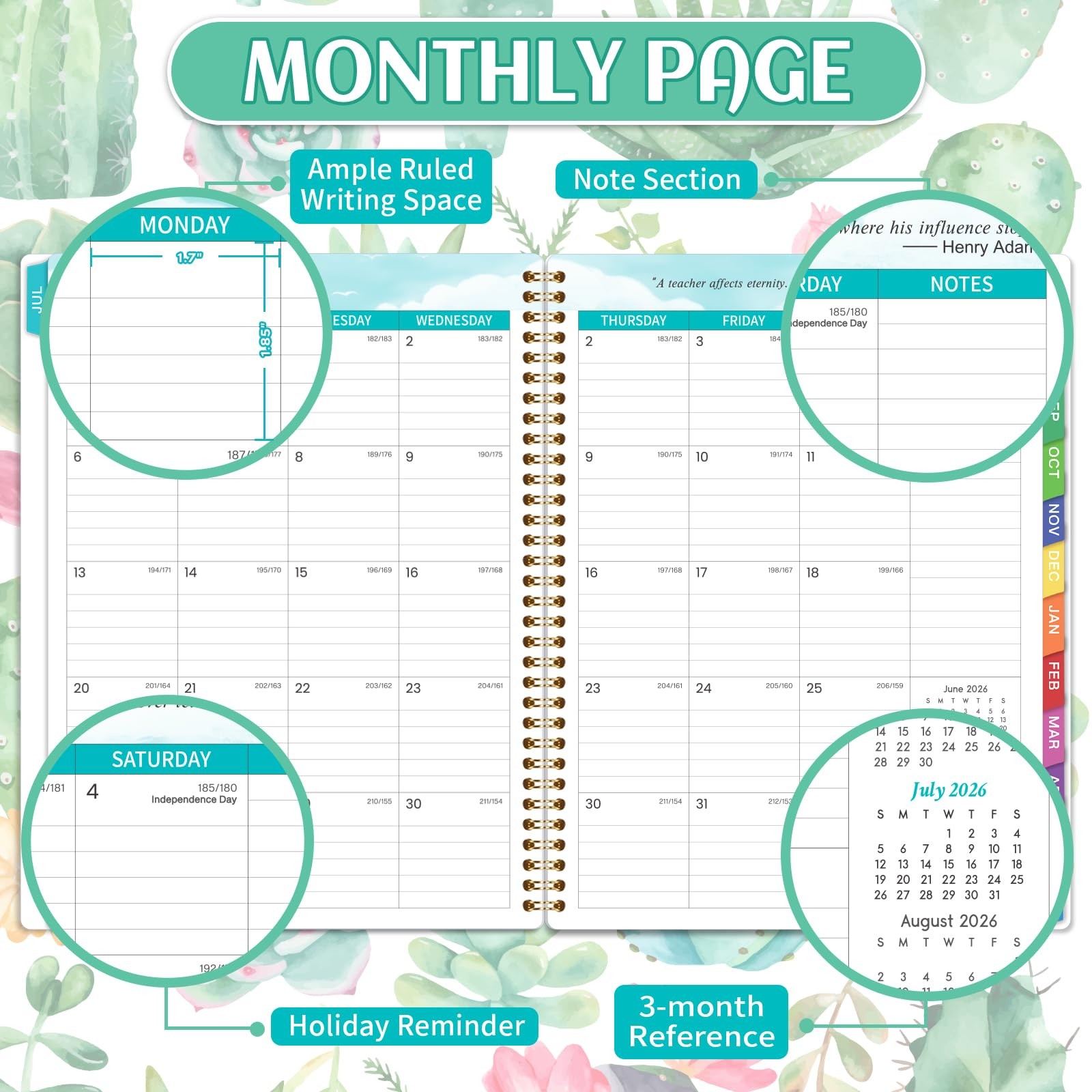 Teacher Lesson Planner 2026-2027, Jul. 2026 – Jun. 2027 8.3″ x 11″