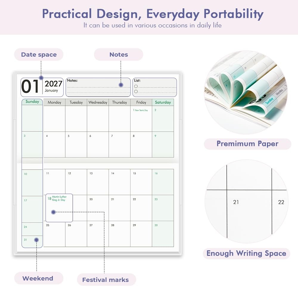 Pocket Calendar 2027-2028 for Purse, Small Pocket Planner 2027-2028 for Purse…