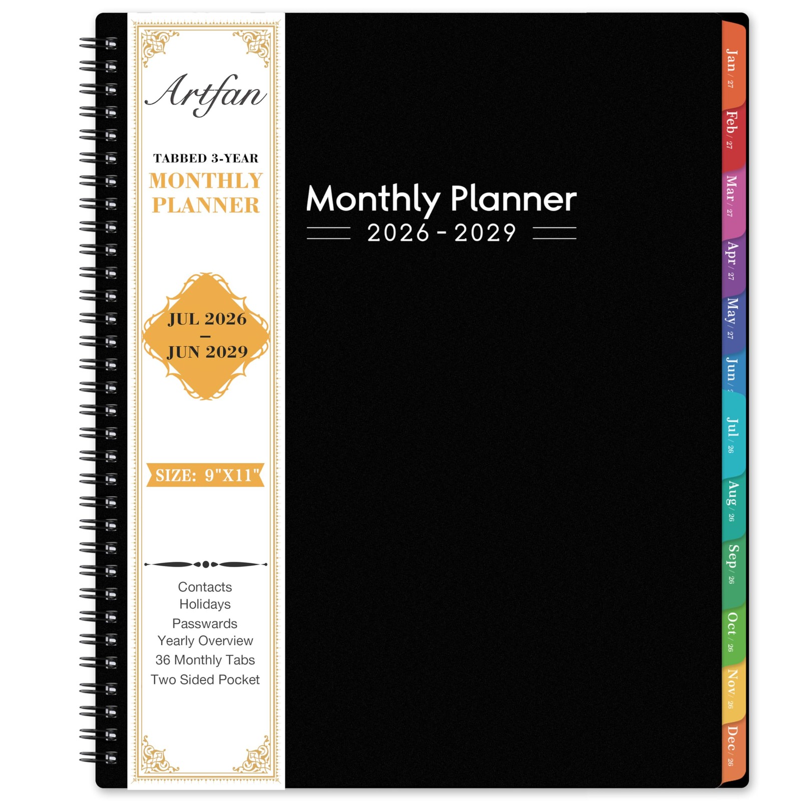 2026-2029 Monthly Planner – 3 Year 9″ x 11″, Black：3