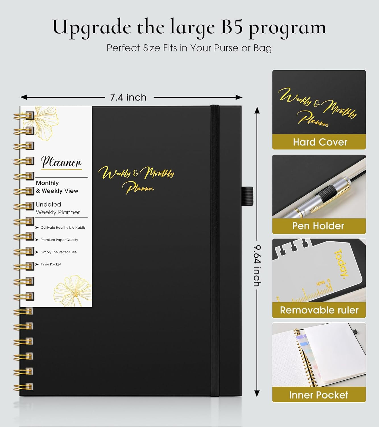 Undated Weekly and Monthly Planner, B5 Large Weekly To Do List Notebook with Goa