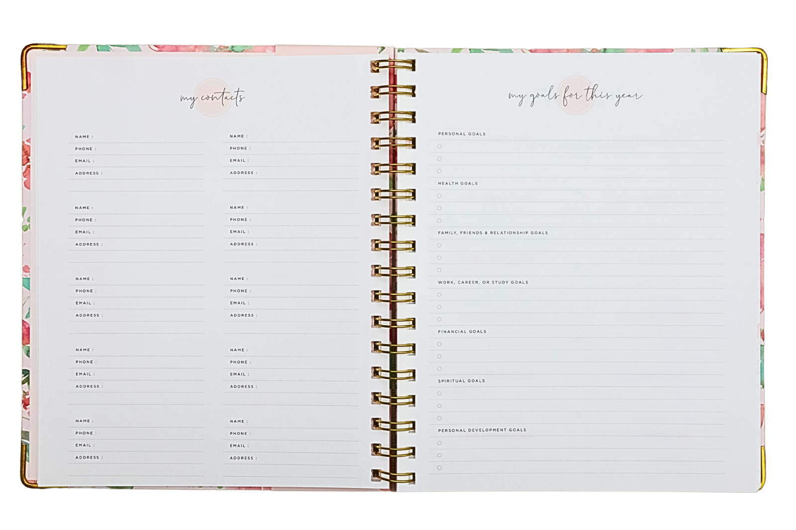 12 Months Non-Dated Weekly Monthly Planner 7.25 x 8.75 in Hard Cover Spiral Pink