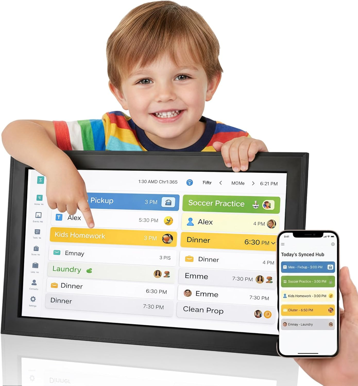 15.6″ Touch Screen Digital Calendar & Family Planner – Wall Mount & Stand
