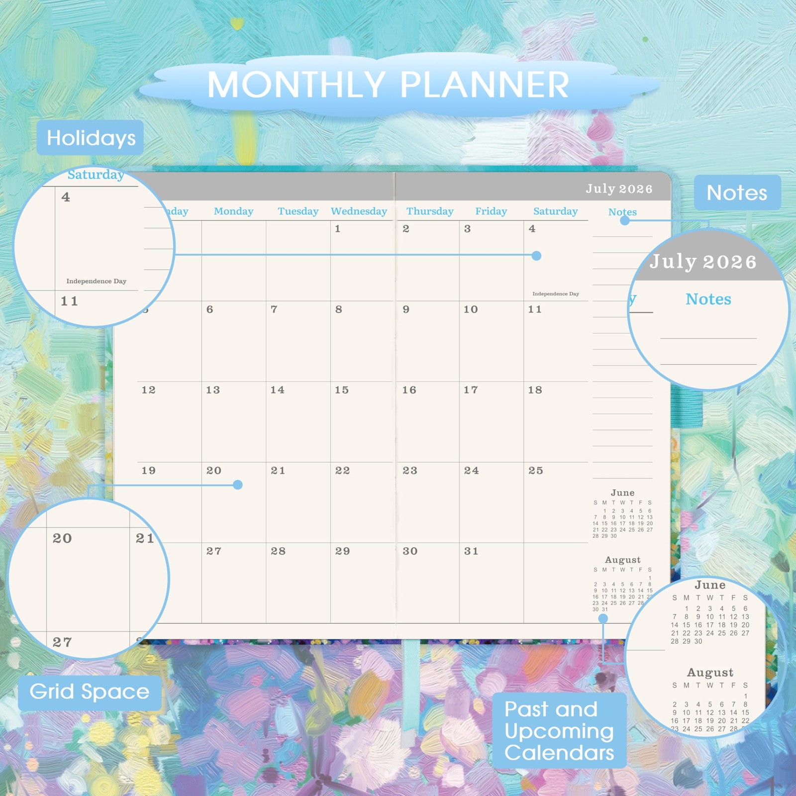 2026-2029 Pocket Planner/Calendar – 3 Year Monthly 6.3″ x 3.8″, pale blue