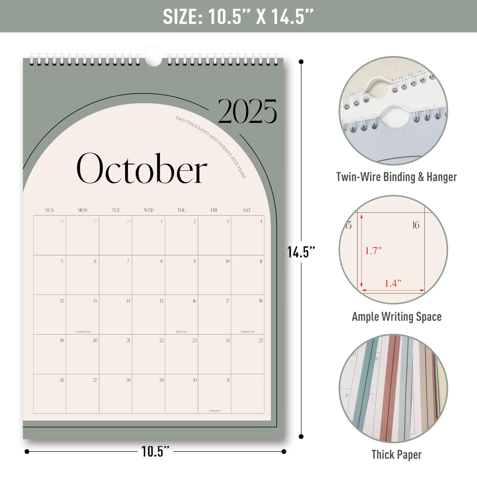 Aesthetic 2026 Wall Calendar – 12 Monthly Jan 2026-Dec 2026, Green Vertical