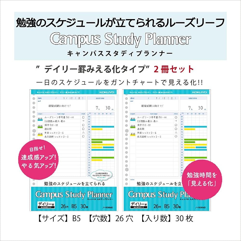 KOKUYO Campus Study Planner Loose Leaf Daily Ruled Visualization 2 Books