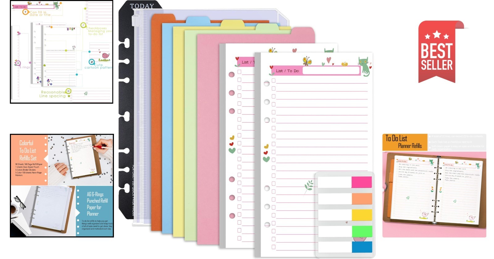 Colorful A6 Planner Inserts – 90 Double-Sided Pages for Ultimate Productivity