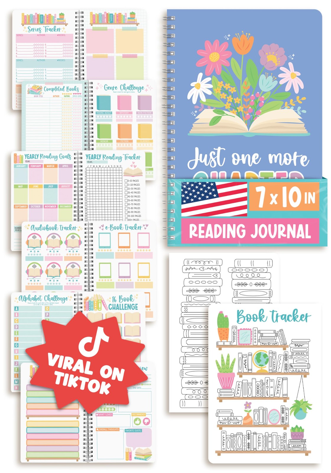 Reading Book Journal Log Tracker Review Rating Women Adult Gift Designed USA