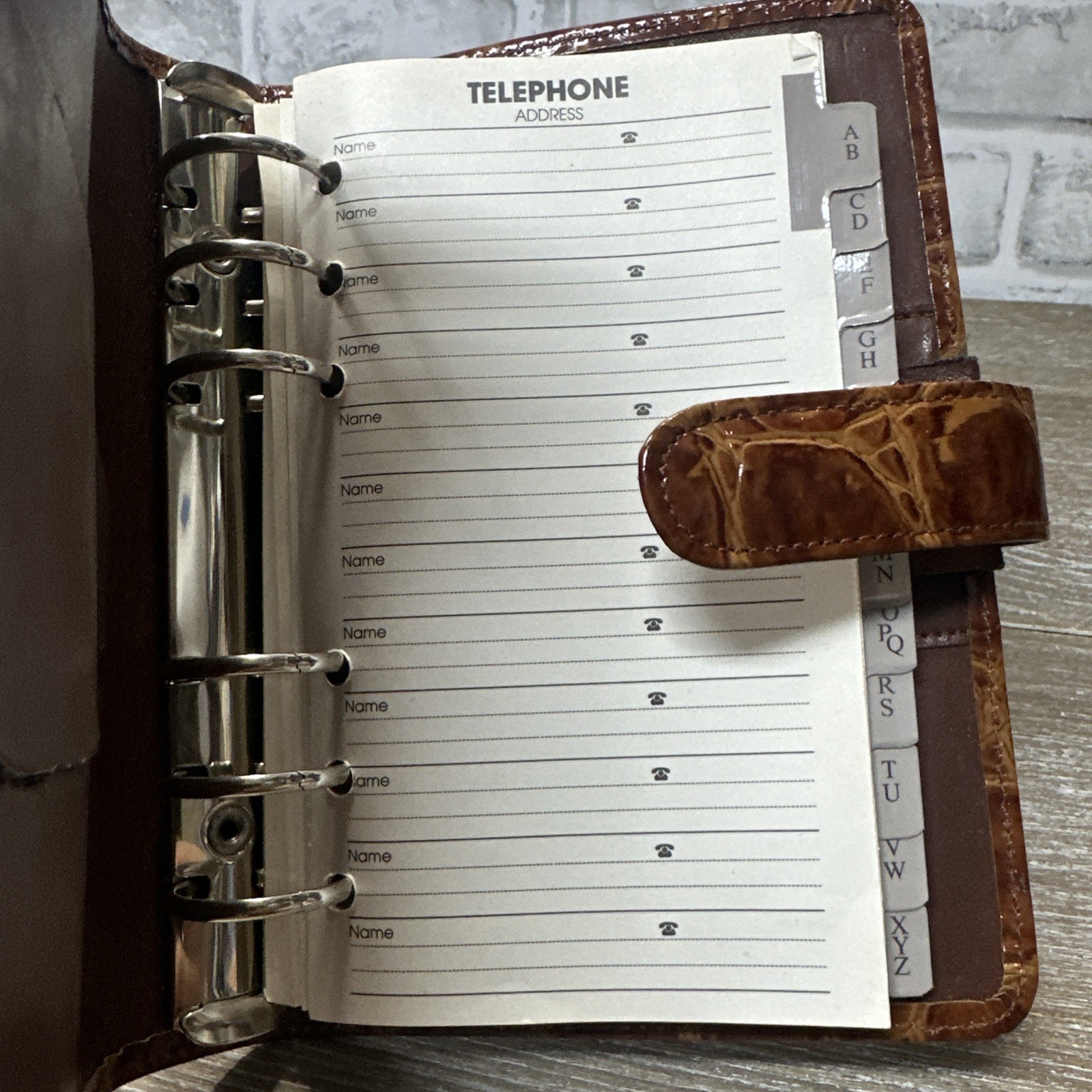 Vtg Buxton Genuine Leather 6 Ring Planner Organizer Address Book Croc Embossed