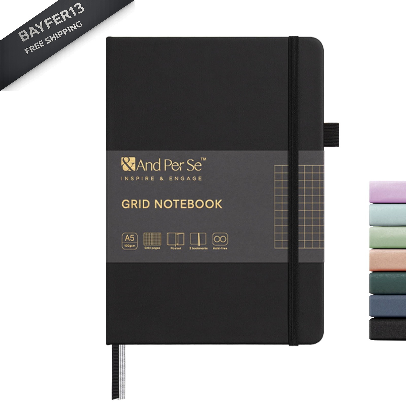 &And Per Se Graph Journal Notebook, 160 Pages, A5 5.7 x 8 inches 100 Black