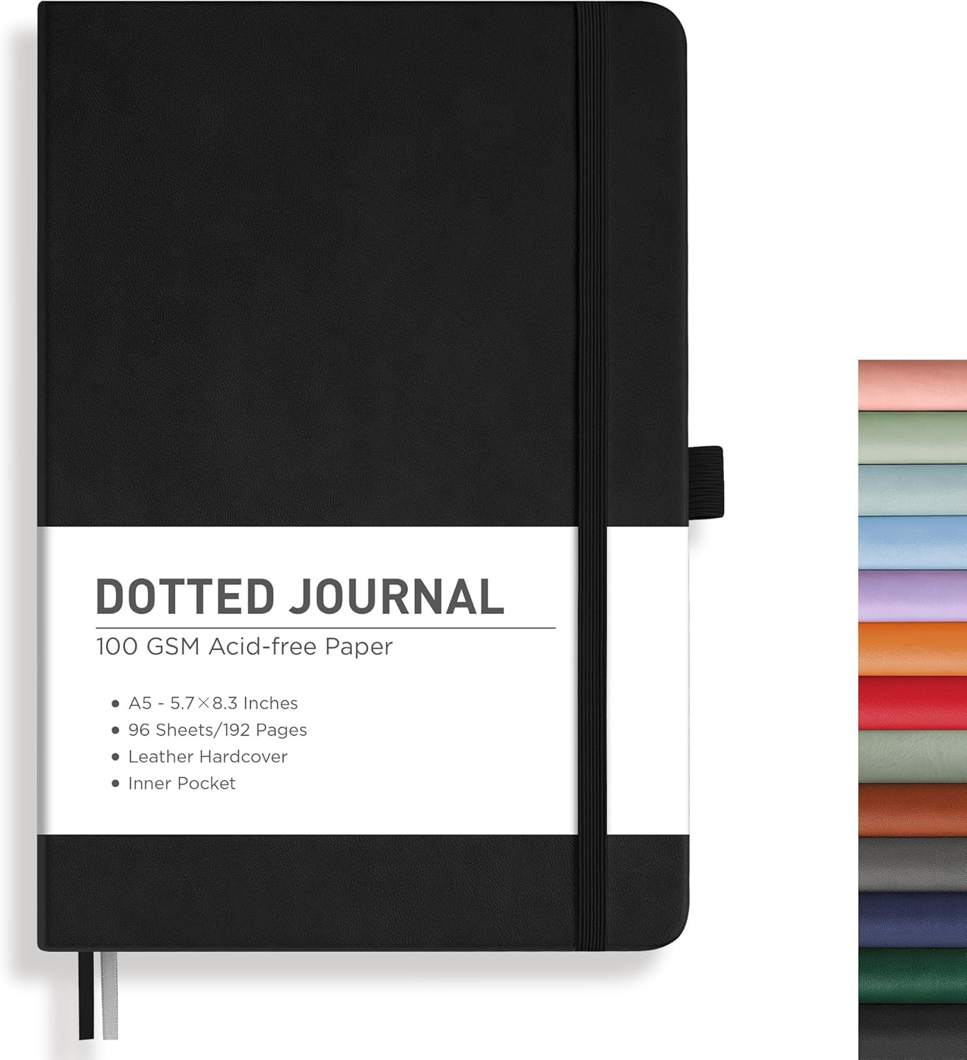 Bullet Dotted Journal Notebook, 192 Pages, A5 Medium Size (5.7” x 8.3”), Leath