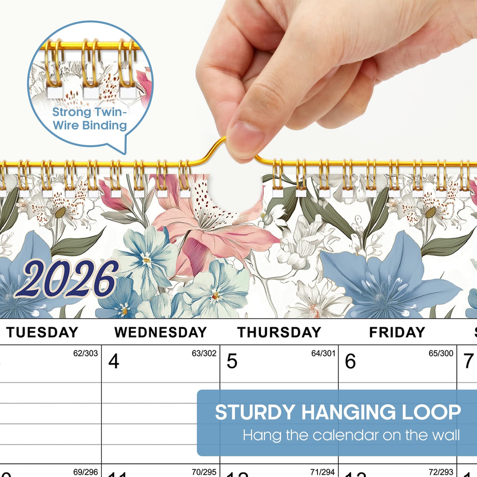 Calendar 2026-2027, 18-Month Wall from Jan 2026 to B.Vintage Floral