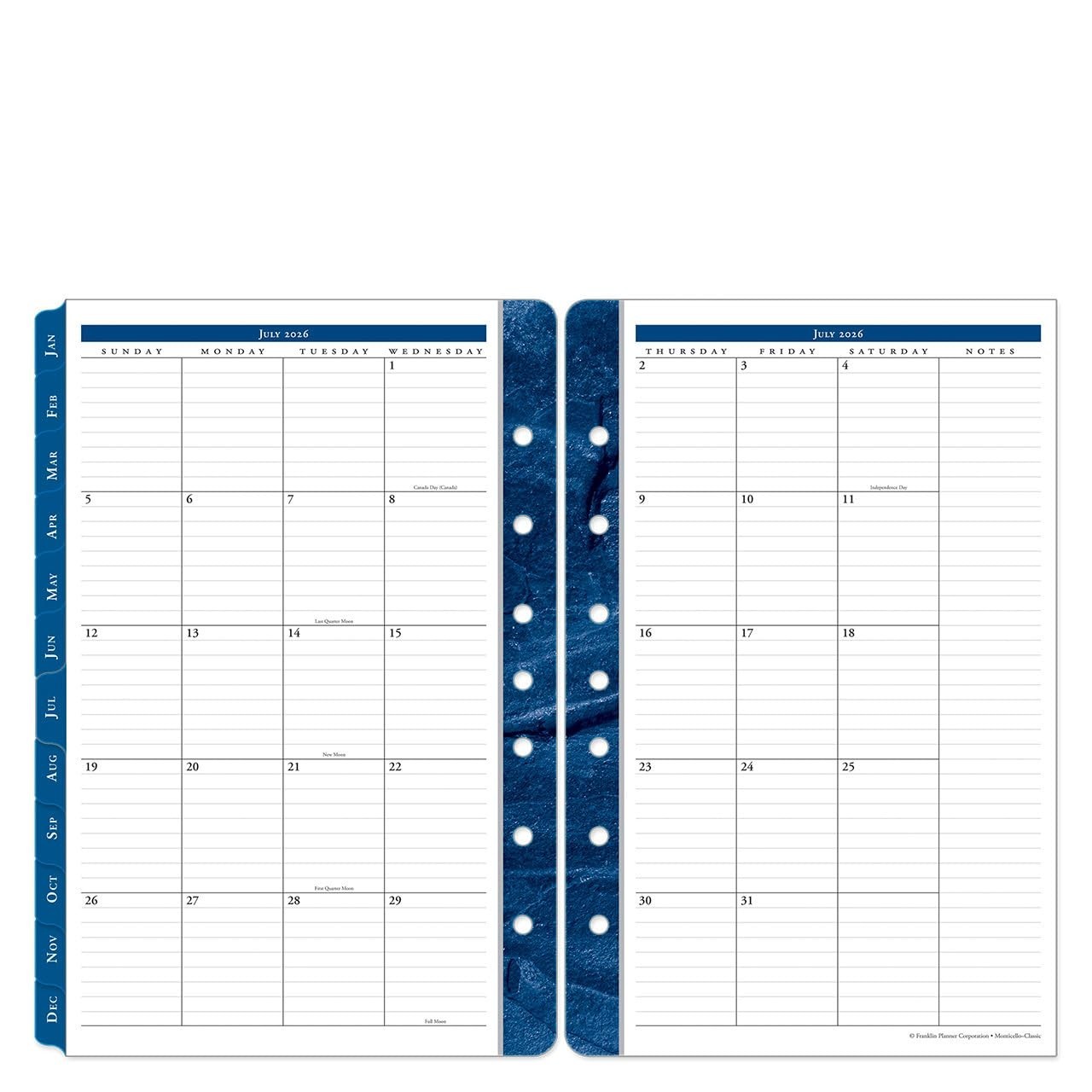 Monticello Ring-Bound Planner Refill – Two Page Per Day, Classic, Jul 2026 – Jun