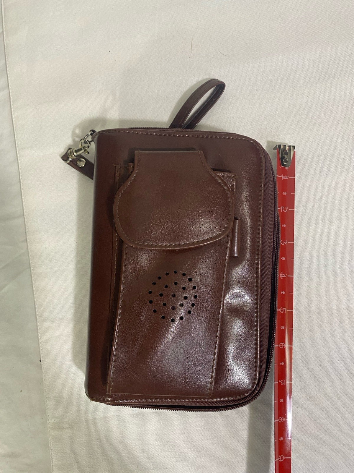 Brown Faux Leather Zip Around Wristlet Wallet Organizer W/ Ring Binder