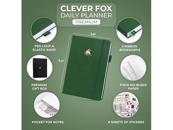 Clever Fox Daily Premium Planner & Goal Journal Forest Green A5 (5.8” x 8.3”)