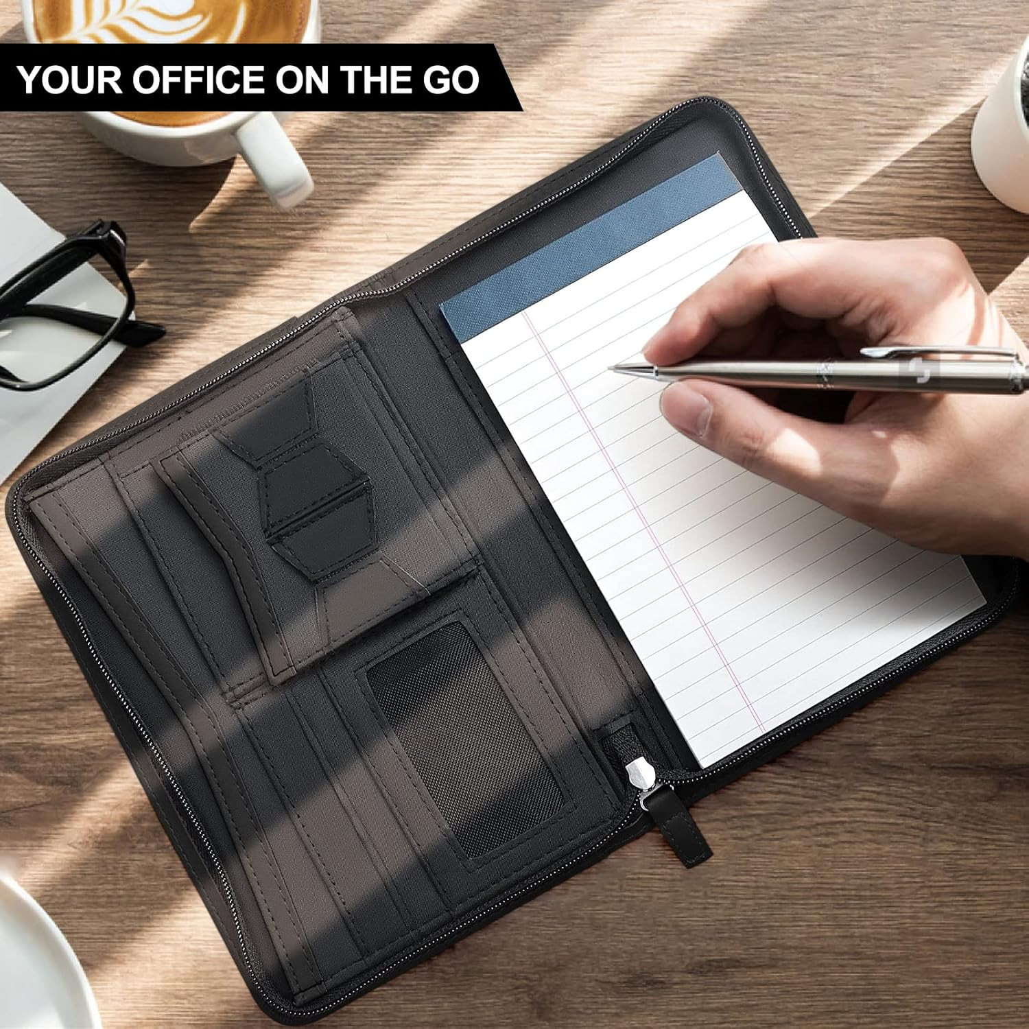 Leather Zippered Padfolio Portfolio Binder 5 X 8 Legal Writing Pad, Professional