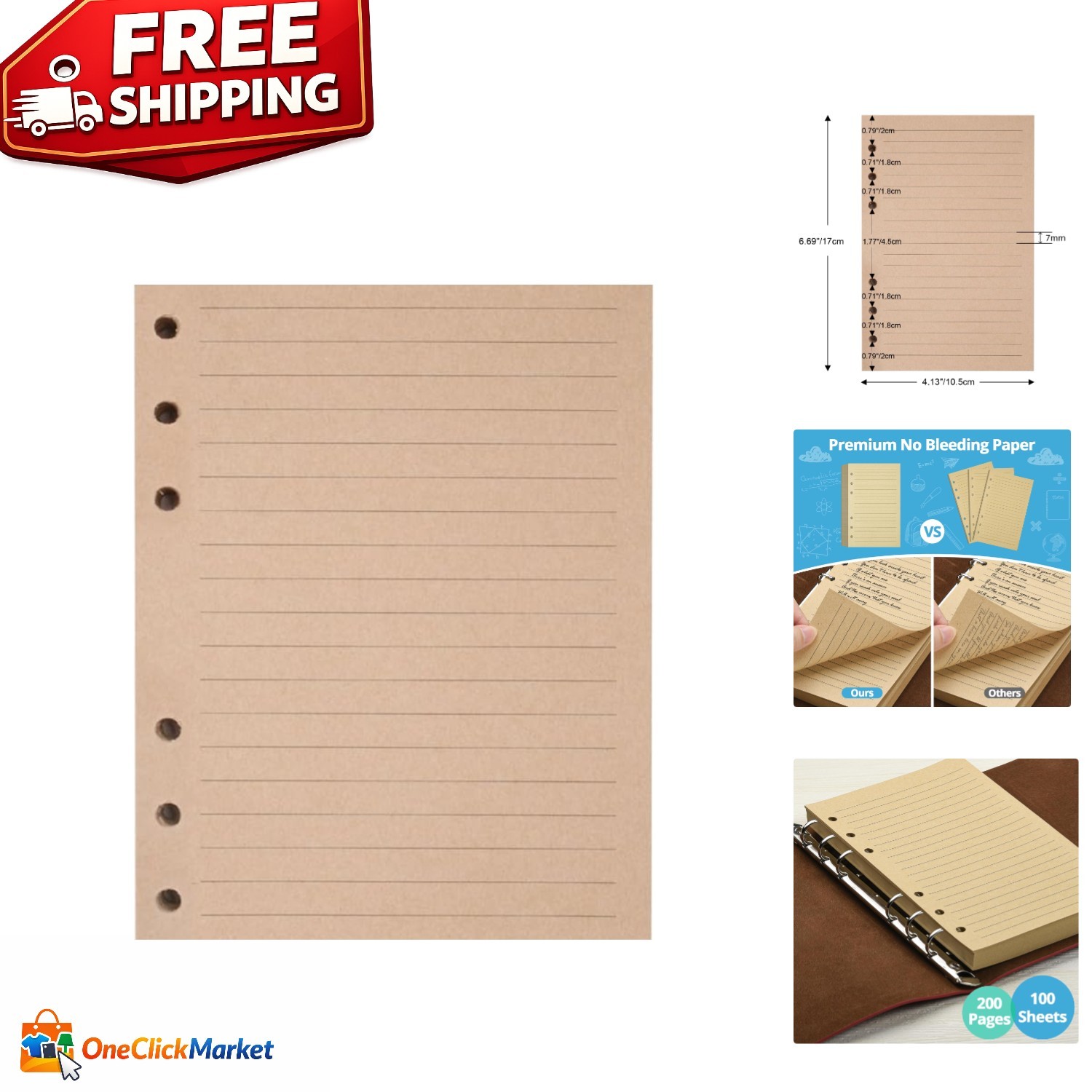 Versatile 100 Sheets A6 Refillable Lined Paper – Ideal for Journals and Notes