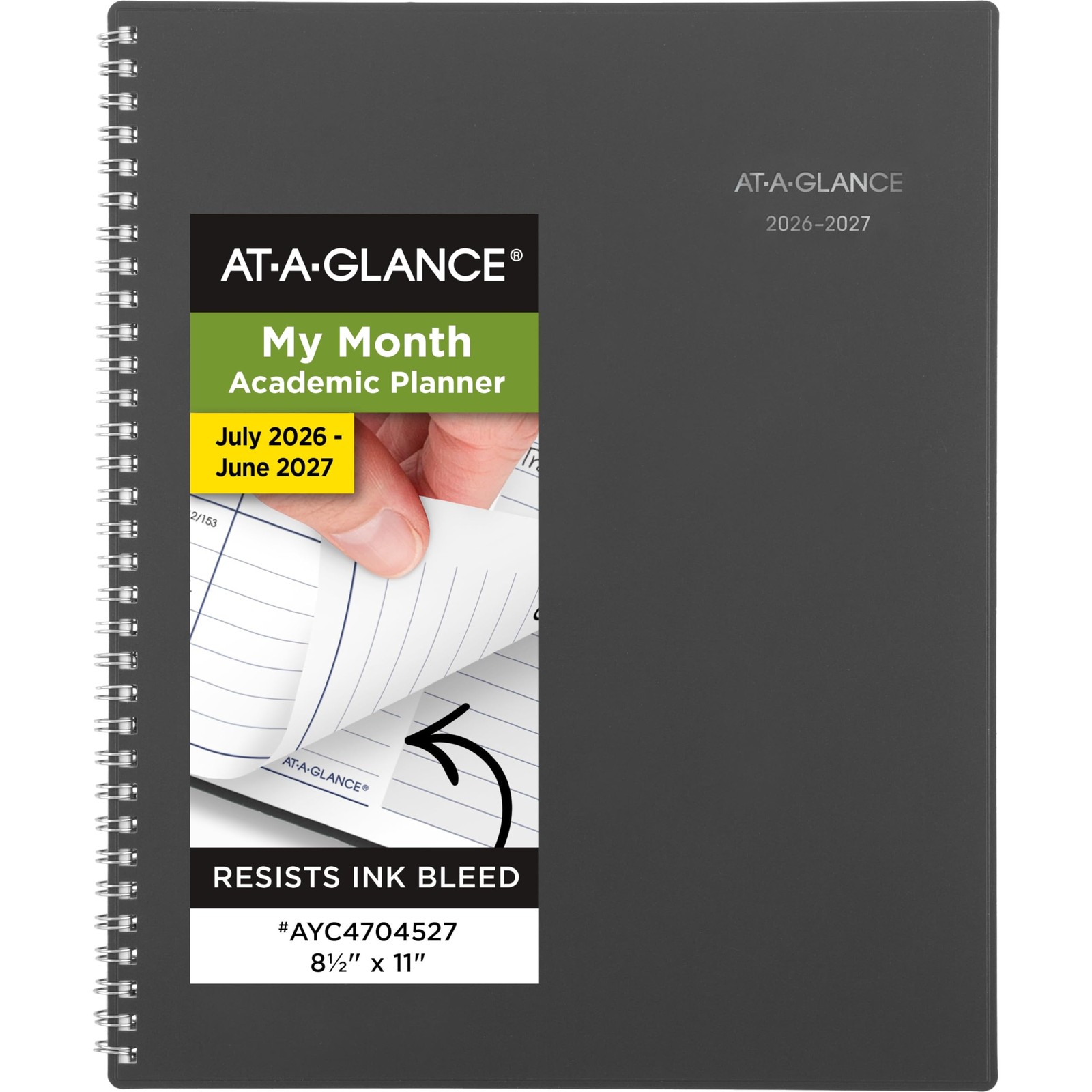AT-A-GLANCE Planner 2026-2027 Monthly Academic 12-Month 8.5″ x 11″, Charcoal