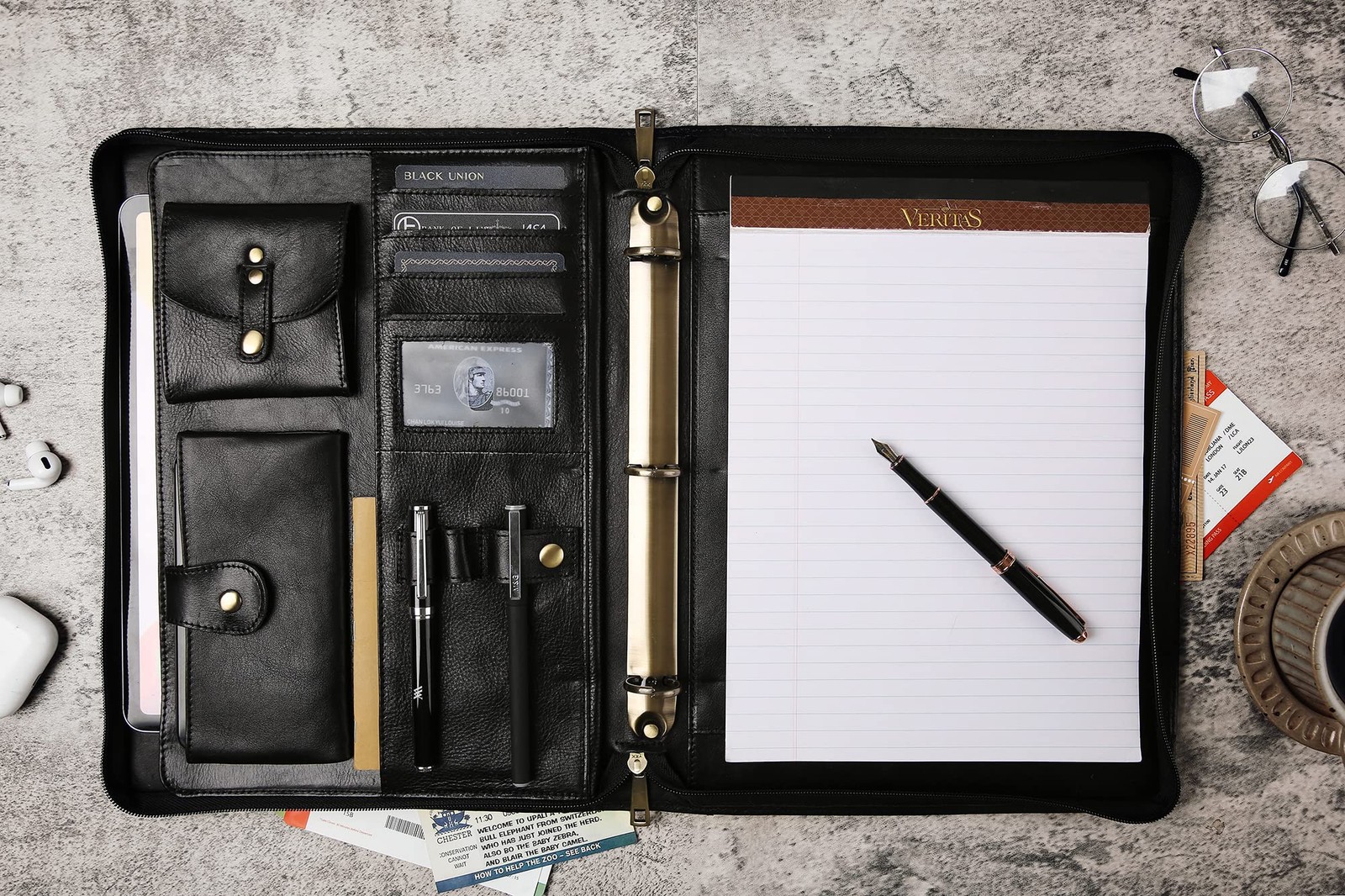 Leather Padfolio with 3 Ring Binder, Zippered Portfolio Organizer, Personaliz…
