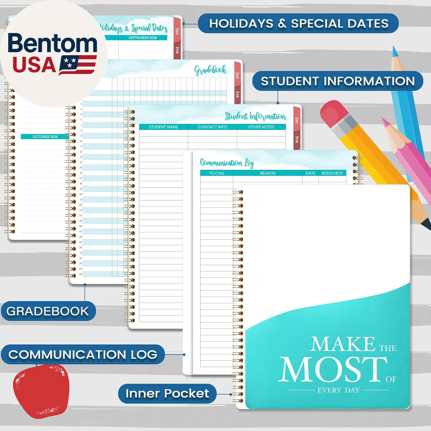 2026-2027 Teacher Planner, Lesson Planner 2026-2027, July 2026 – June 2027, 8.5″